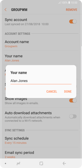Key in the required sender name and press DONE.
