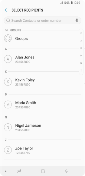 Press the search field and key in the first letters of the recipient's name.