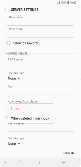 Press Never to keep email on the server when you delete them on your phone.
