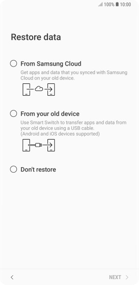 You can transfer the contents of another phone to your phone when it's activated for the first time and after a factory reset. When this screen is displayed, your phone is ready to transfer contents from another phone.