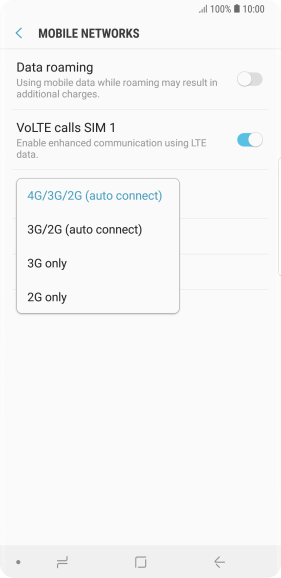 Press the required network mode.